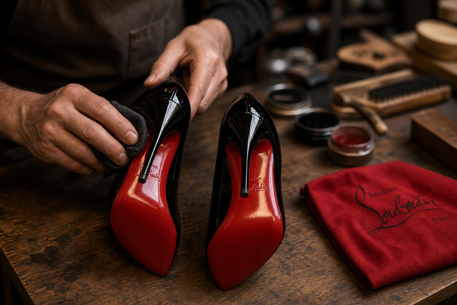 Black pointed-toe stiletto pump in glossy patent leather